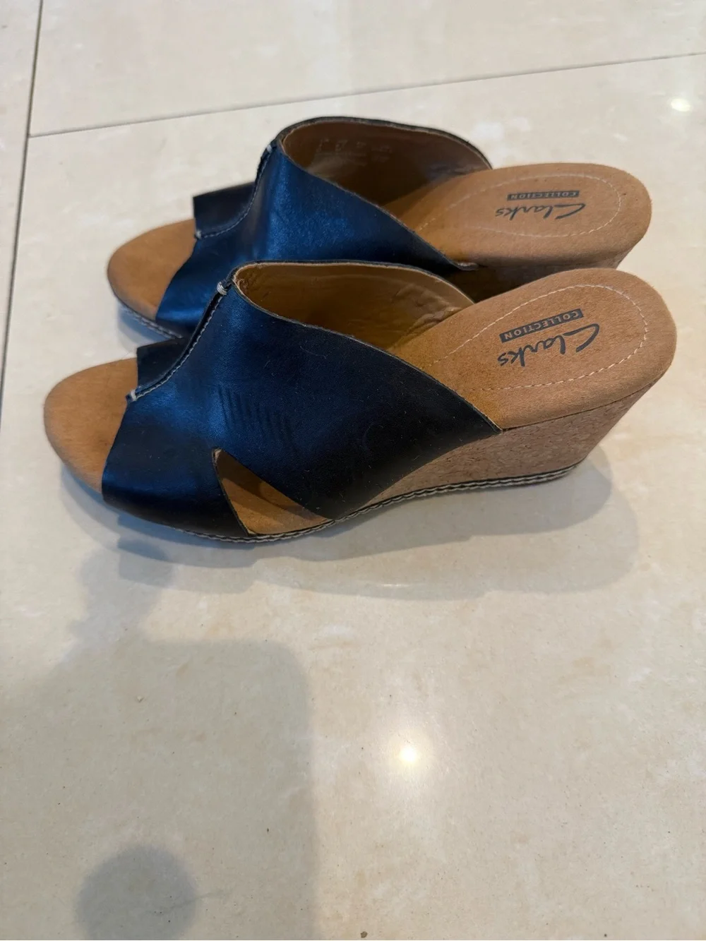 Clarks Women's Black Leather Wedge Sandals